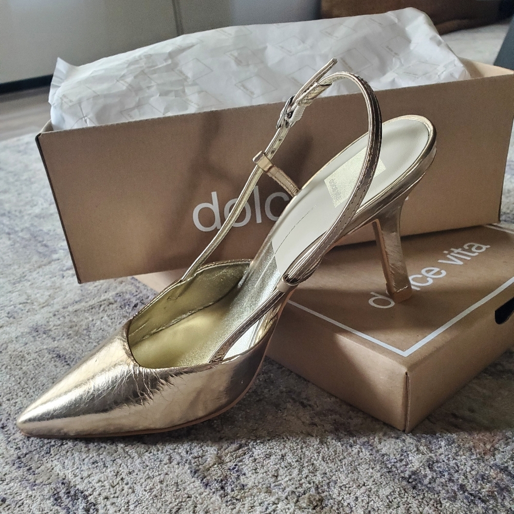 Dolce Vita Gold Slingback Heels, Size 8.5